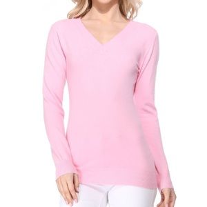 Women’s Pure Cashmere V Neck Pale Pink Sweater Small